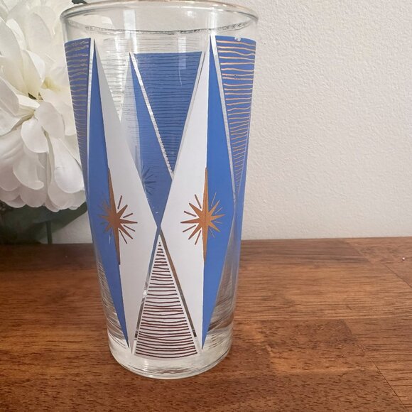 Vintage Libbey Atomic Burst Highball Glasses with Gold Striped Pitcher – Midcent - Picture 7 of 8